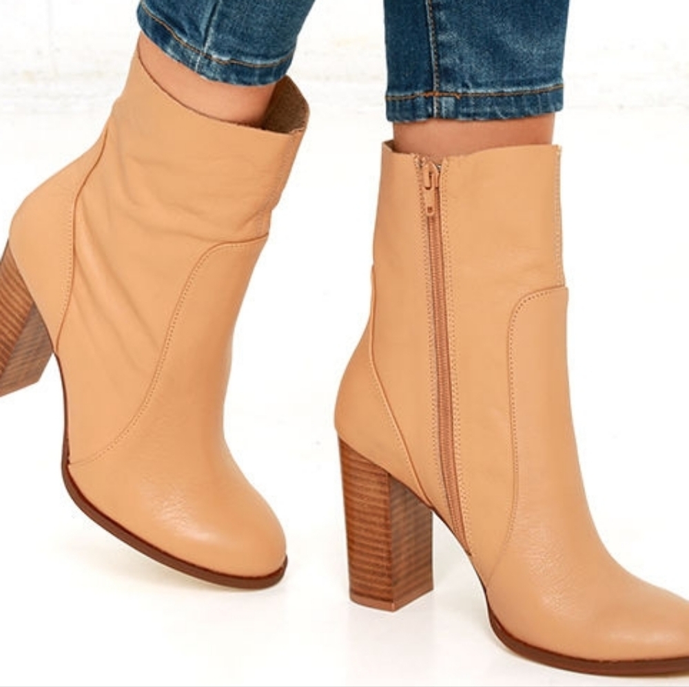 Chinese Laundry Cool Kid Mid Calf Tan Leather Ankle Boots